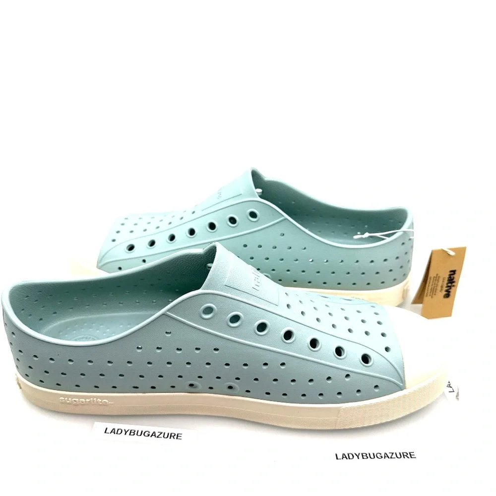 Native Shoes Light Blue Slip-On Loafers with Cream Toe Caps NIB